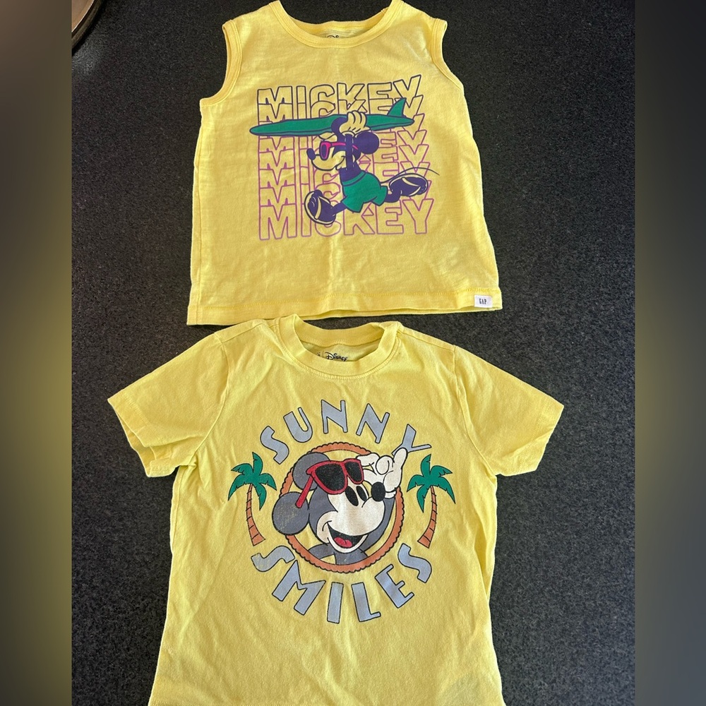 2 Boys GAP Yellow Short Sleeve Tee and Tank Mickey DisneyDesign size 5